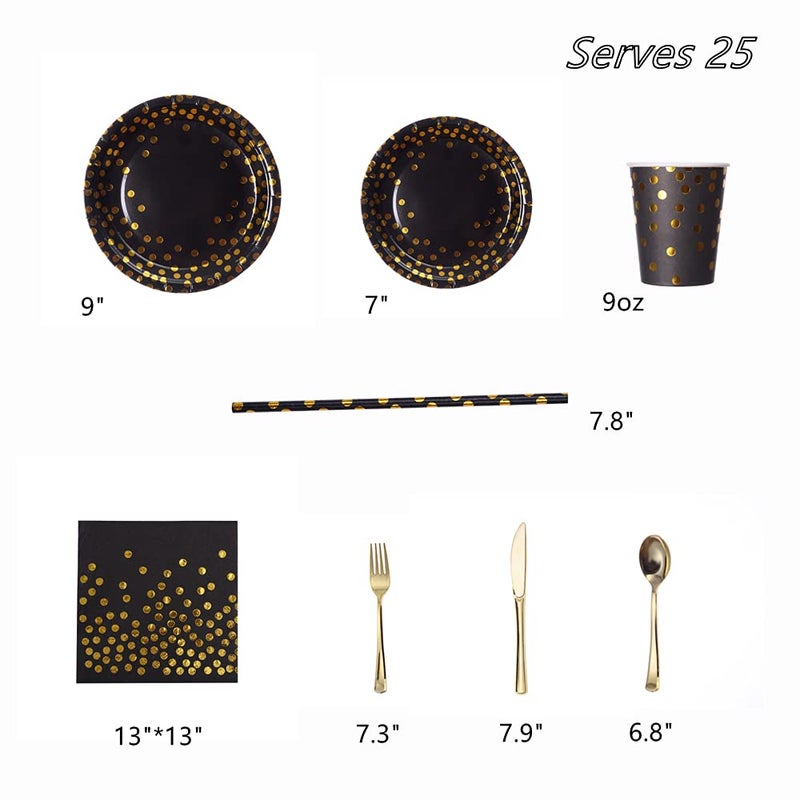 YAOSHENG 200 Pieces Rose Gold Party Supplies - Rose Gold Paper Plates & Napkins Cups Silverware Serves 25 Sets for Wedding Bridal Shower Engagement Birthday Parties (Black  12 * 24 * 24cm) - Image 2