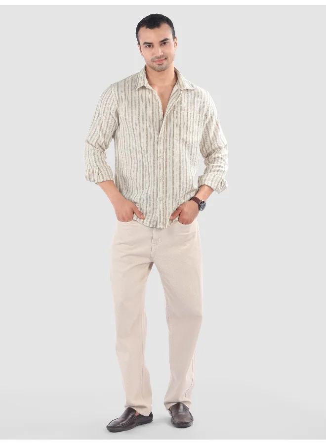 Beyoung Beige Busy Stripe Cotton Shirt