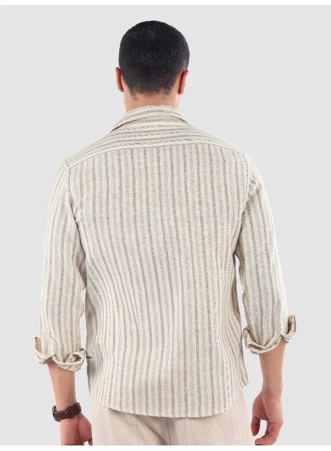 Beyoung Beige Busy Stripe Cotton Shirt