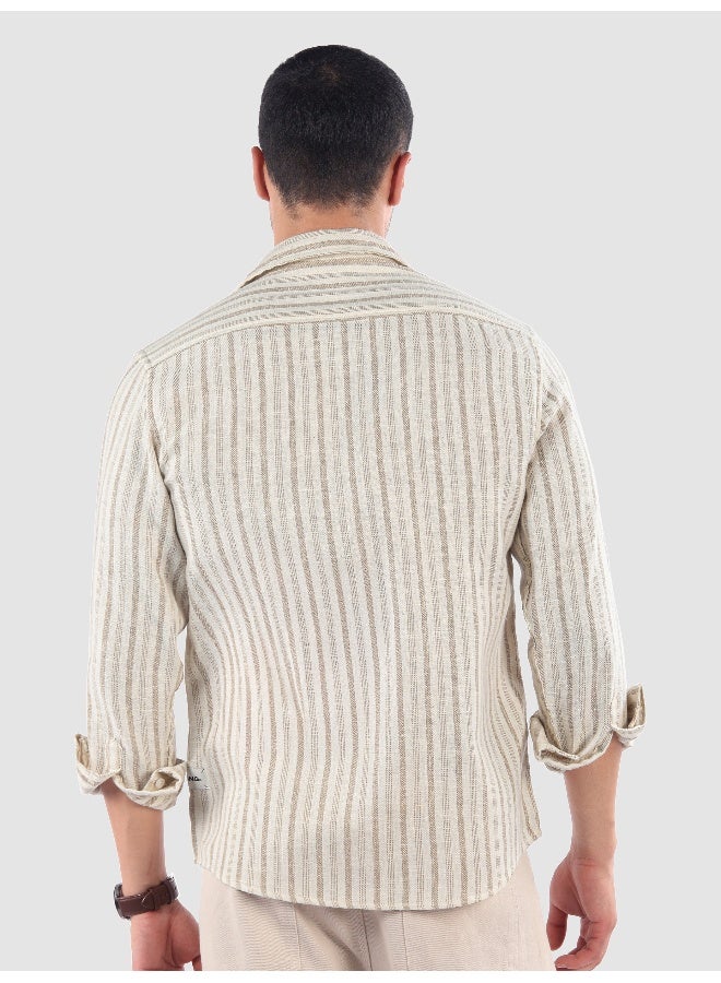Beyoung Beige Busy Stripe Cotton Shirt  - Image 3