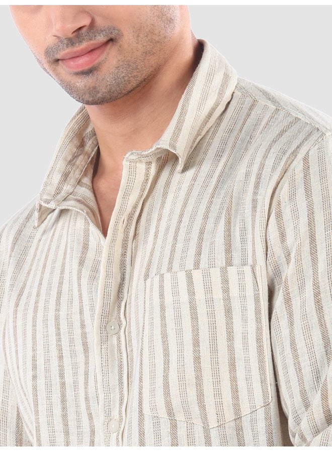 Beyoung Beige Busy Stripe Cotton Shirt  - Image 4