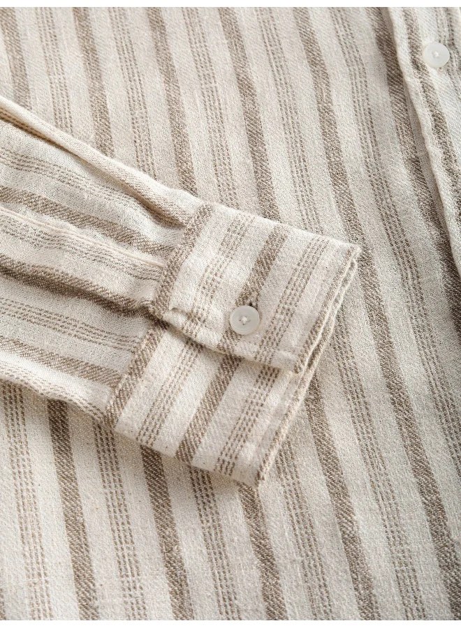 Beyoung Beige Busy Stripe Cotton Shirt
