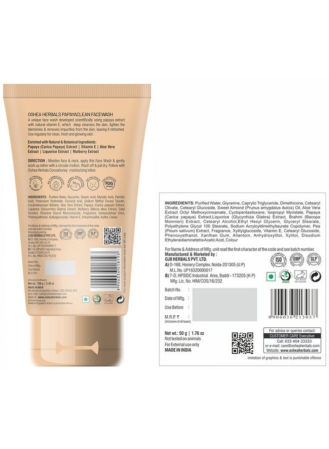 OSHEA Herbals Papayaclean Anti Blemishes (Papaya Face Wash + Papaya Cream 150Gm + 50Gm (Pack Of 1)) - Image 2