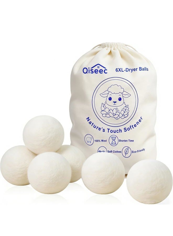 Qiseec Wool Dryer Balls 6 Pack - 3 Inch XL, Dryer Balls Laundry Reusable, Natural Fabric Softener, Reduce Drying Time and Prevent Wrinkles - Image 1