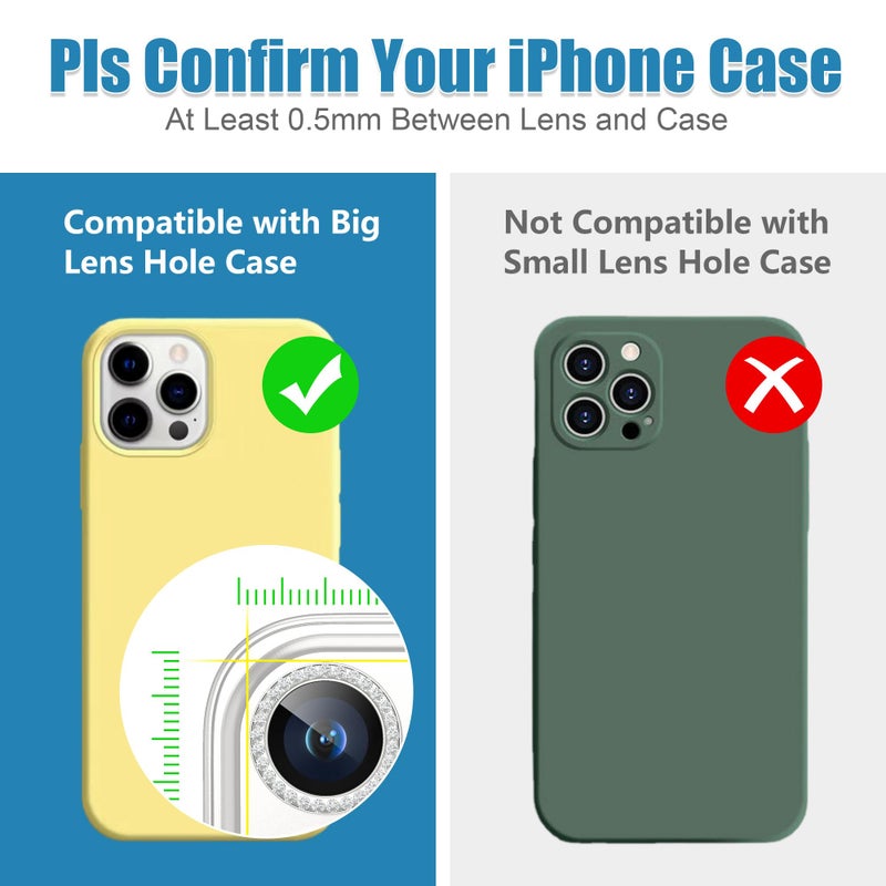 AGVEE 3+3 6 Pack for iPhone 15 Pro 6.1" / 15 Pro Max 6.7" Camera Lens Protector, Bling Diamond & Bling Glitter Metal Ring 9H Tempered HD Glass Camera Cover Film, Bling-Silver - Image 3