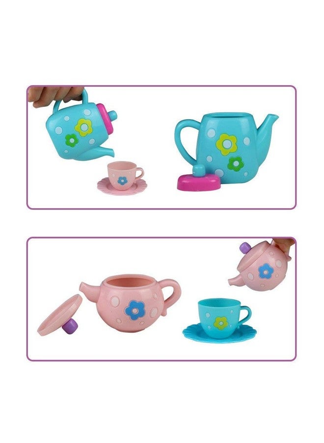 SUPER TOY Plastic Tea Party Pretend Play Kitchen Set with Food Toy for Kids Including Dessert Carrying Case Tea Set for Girls Birthday Toddler Gifts Age 3-12, Multicolor - Image 4