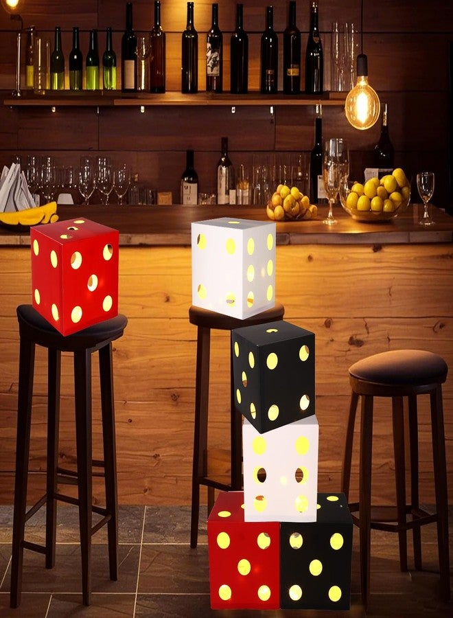 BTFO 6pcs Large Big Casino Dice Favor Boxes with Lights, 7in Giant Jumbo Glow Decorations for Las Vegas Game Night Theme Birthday and Centerpieces Party (Red, Black, White) - Image 3