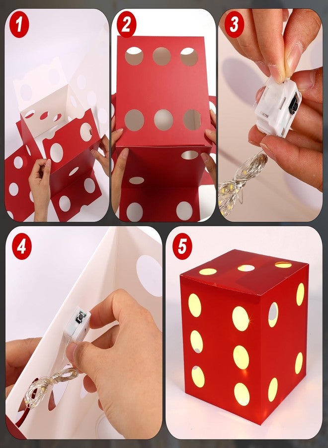 BTFO 6pcs Large Big Casino Dice Favor Boxes with Lights, 7in Giant Jumbo Glow Decorations for Las Vegas Game Night Theme Birthday and Centerpieces Party (Red, Black, White) - Image 5