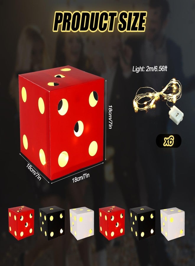 BTFO 6pcs Large Big Casino Dice Favor Boxes with Lights, 7in Giant Jumbo Glow Decorations for Las Vegas Game Night Theme Birthday and Centerpieces Party (Red, Black, White) - Image 2