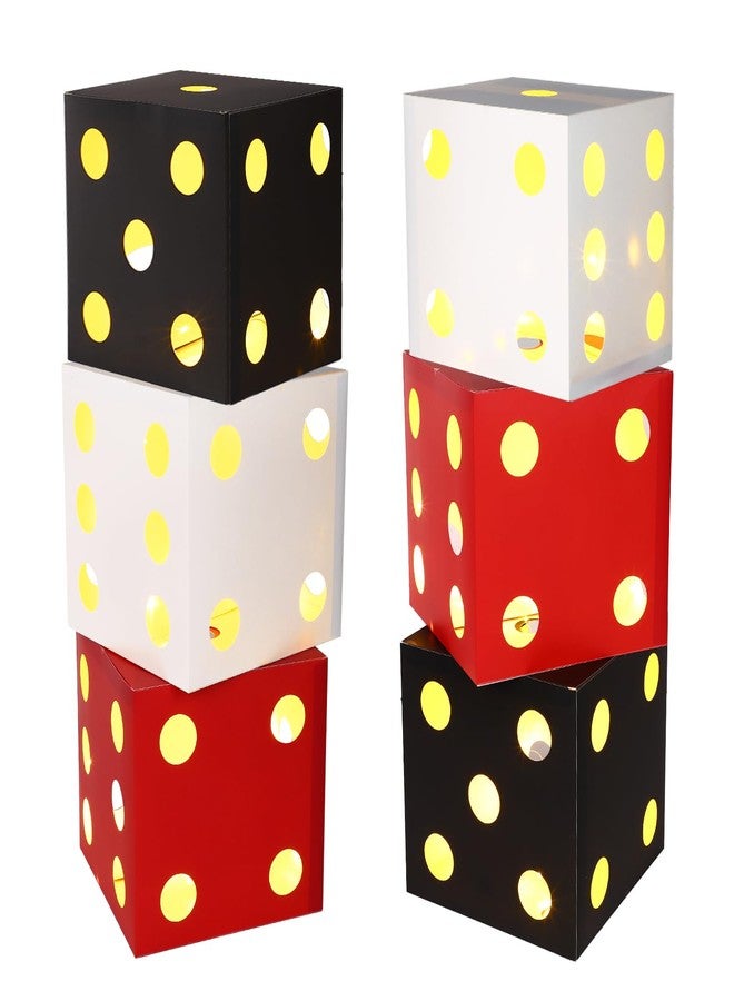 BTFO 6pcs Large Big Casino Dice Favor Boxes with Lights, 7in Giant Jumbo Glow Decorations for Las Vegas Game Night Theme Birthday and Centerpieces Party (Red, Black, White) - Image 1
