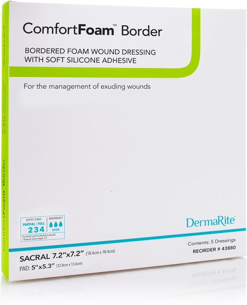 DermaRite ComfortFoam Border Foam Wound Dressing  Flexible and Soft Silicone Self Adhesive No Natural Rubber Latex  715 in x 715 in 1 Count 5 Packs 5 Total - Image 1