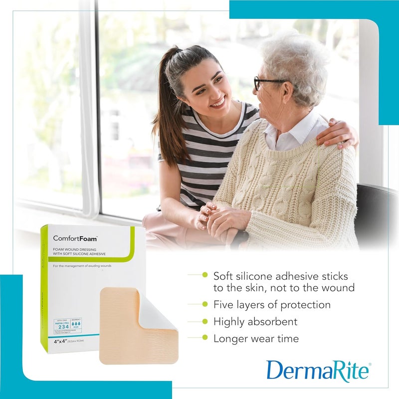 DermaRite ComfortFoam Border Foam Wound Dressing  Flexible and Soft Silicone Self Adhesive No Natural Rubber Latex  715 in x 715 in 1 Count 5 Packs 5 Total - Image 2