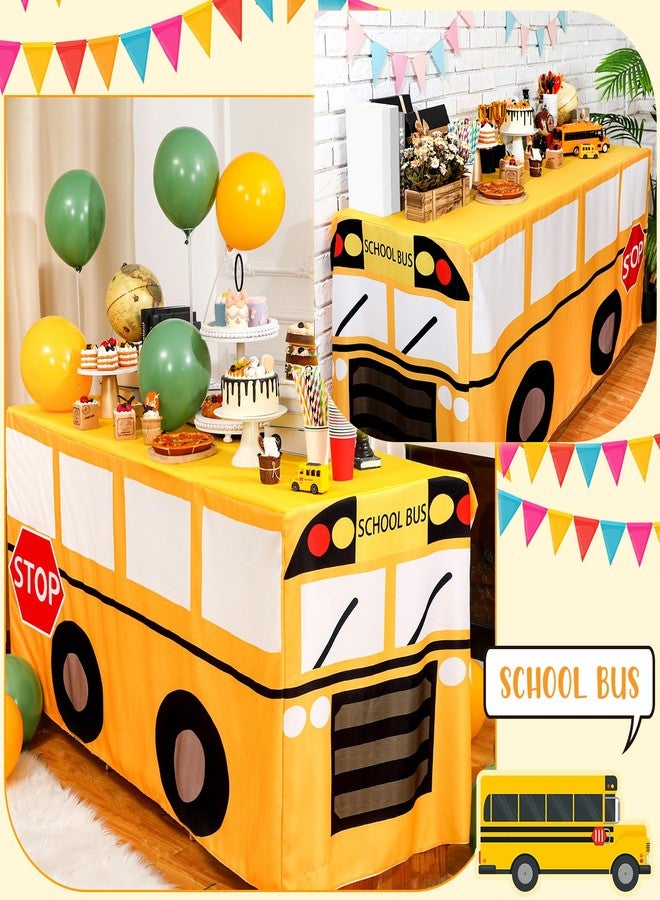 Oudain 6 ft School Bus Tablecloth First Day of Party Table Cover School Bus Theme Teacher Appreciation Party Decoration Washable Fabric Polyester Rectangle Table Cover Protector Birthday Decoration - Image 3