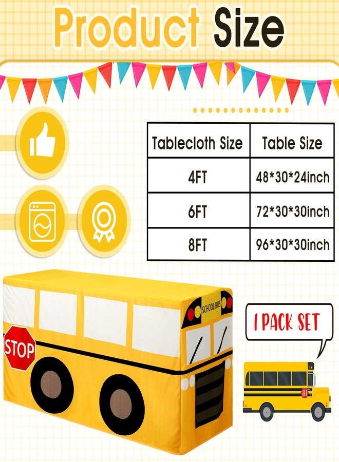 Oudain 6 ft School Bus Tablecloth First Day of Party Table Cover School Bus Theme Teacher Appreciation Party Decoration Washable Fabric Polyester Rectangle Table Cover Protector Birthday Decoration - Image 2