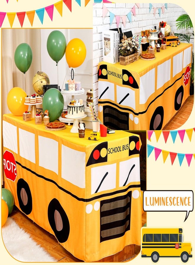 Oudain 6 ft School Bus Tablecloth First Day of Party Table Cover School Bus Theme Teacher Appreciation Party Decoration Washable Fabric Polyester Rectangle Table Cover Protector Birthday Decoration - Image 4