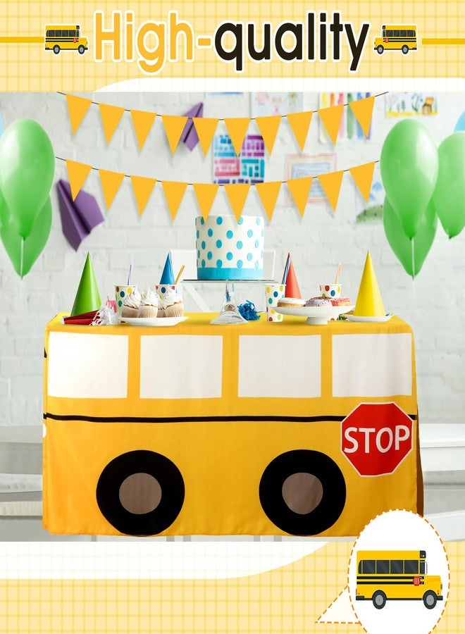 Oudain 6 ft School Bus Tablecloth First Day of Party Table Cover School Bus Theme Teacher Appreciation Party Decoration Washable Fabric Polyester Rectangle Table Cover Protector Birthday Decoration - Image 5