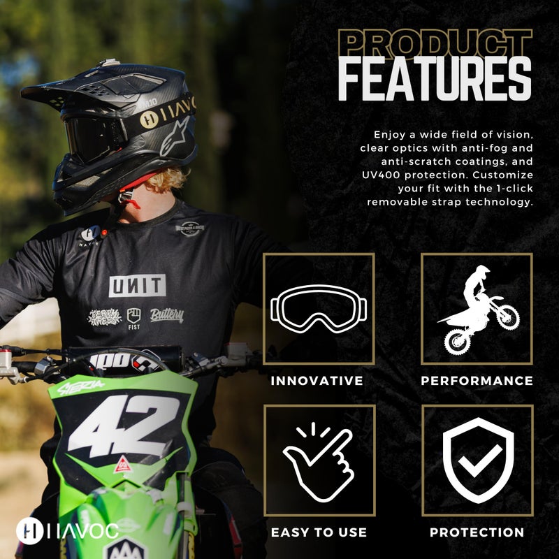 Havoc Racing Helios Goggles - For Motocross, Dirt Biking, ATV, & UTV - UV Blocking Anti-Fog Goggles - Image 3