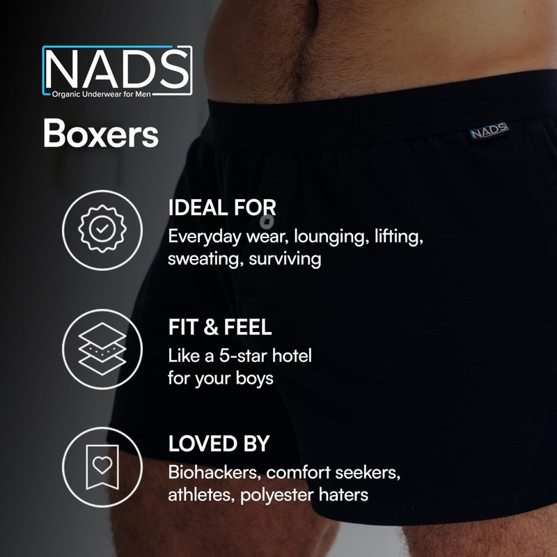 Nad's NADS Organic Cotton Boxers â€“ Soft & Breathable Men's Underwear with Tagless, No-Roll Waistband â€“ No Harsh Chemicals, Hormone-Safe Non-Toxic Materials to Protect Your Package â€“ Black 3pk (Large) - Image 4