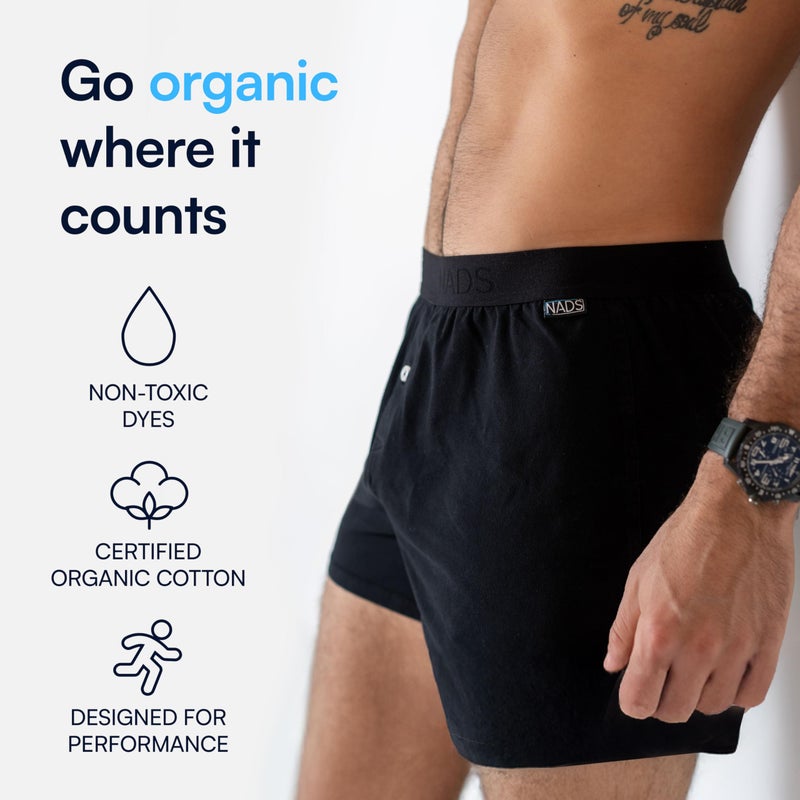 Nad's NADS Organic Cotton Boxers â€“ Soft & Breathable Men's Underwear with Tagless, No-Roll Waistband â€“ No Harsh Chemicals, Hormone-Safe Non-Toxic Materials to Protect Your Package â€“ Black 3pk (Large) - Image 2