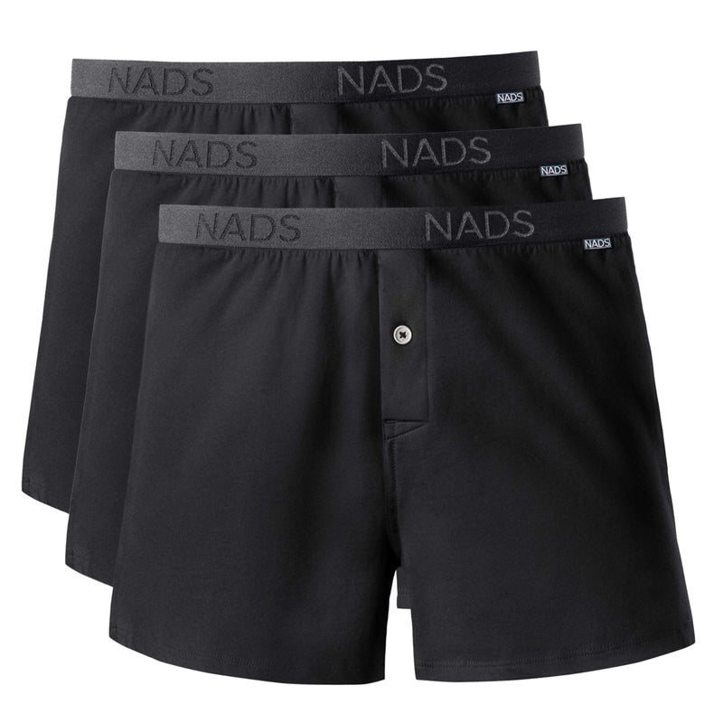 Nad's NADS Organic Cotton Boxers â€“ Soft & Breathable Men's Underwear with Tagless, No-Roll Waistband â€“ No Harsh Chemicals, Hormone-Safe Non-Toxic Materials to Protect Your Package â€“ Black 3pk (Large) - Image 1