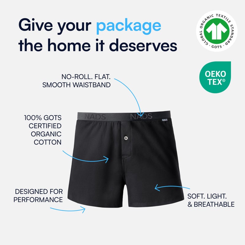 Nad's NADS Organic Cotton Boxers â€“ Soft & Breathable Men's Underwear with Tagless, No-Roll Waistband â€“ No Harsh Chemicals, Hormone-Safe Non-Toxic Materials to Protect Your Package â€“ Black 3pk (Large) - Image 3