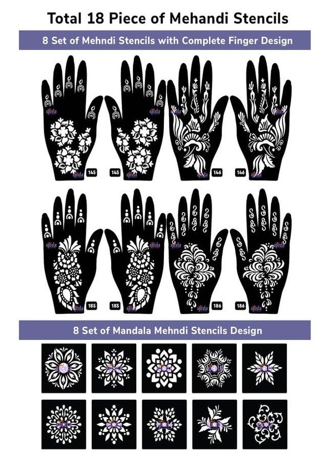 Apcute 18pc Combo Pack Mehandi Stencil Sticker, Mehendi stencil bridal, Tatoo Heena Mehndi Design Sticker for Women, Girls and Kids, Quick and Easy to use - 18PC-145-146-185-186 - Image 2