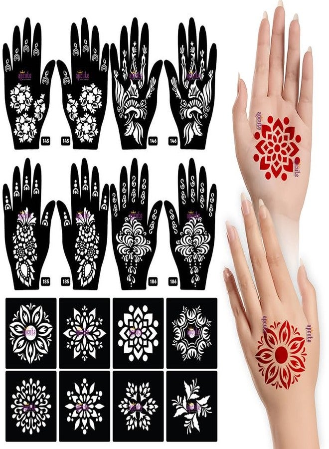 Apcute 18pc Combo Pack Mehandi Stencil Sticker, Mehendi stencil bridal, Tatoo Heena Mehndi Design Sticker for Women, Girls and Kids, Quick and Easy to use - 18PC-145-146-185-186 - Image 1