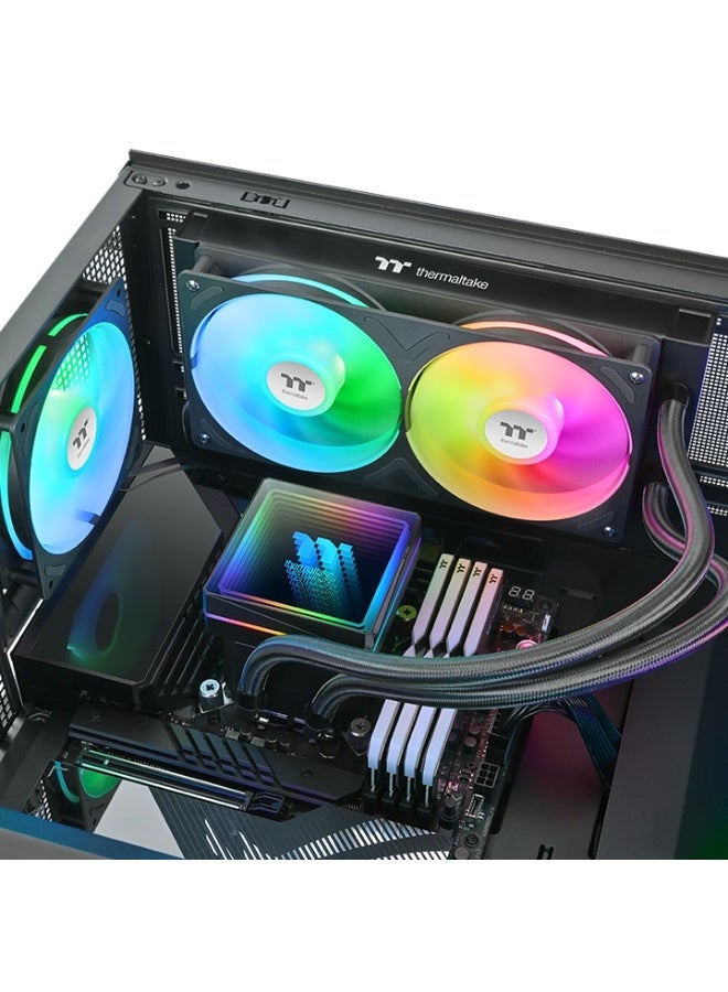 Thermaltake TH240 V3 ARGB Sync 240mm AIO Liquid CPU Cooler – Dual 120mm PWM Fans, Infinity Mirror Pump, 27mm Radiator, 355W TDP, Intel & AMD Compatible, Black | CL-W465-PL12SW-A - Image 5