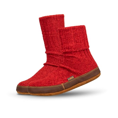 Acorn Unisex Slipper Socks, Flexible Cloud Cushion Footbed with a Suede Sole, Mid-Calf Length, Crimson Ragg Wool, 9.5-10.5 US Women - Image 4