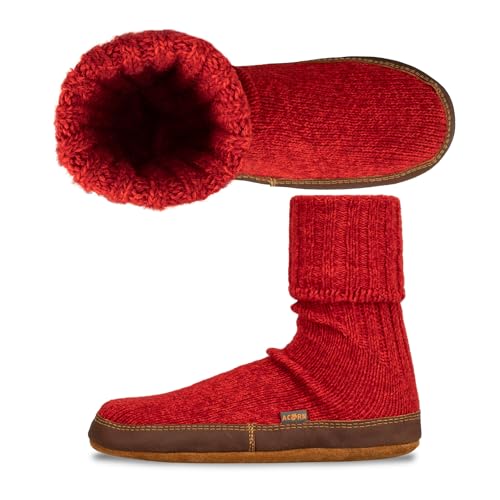 Acorn Unisex Slipper Socks, Flexible Cloud Cushion Footbed with a Suede Sole, Mid-Calf Length, Crimson Ragg Wool, 9.5-10.5 US Women - Image 3
