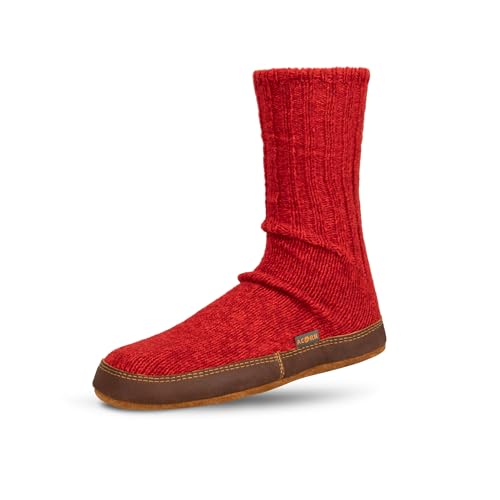 Acorn Unisex Slipper Socks, Flexible Cloud Cushion Footbed with a Suede Sole, Mid-Calf Length, Crimson Ragg Wool, 9.5-10.5 US Women - Image 1