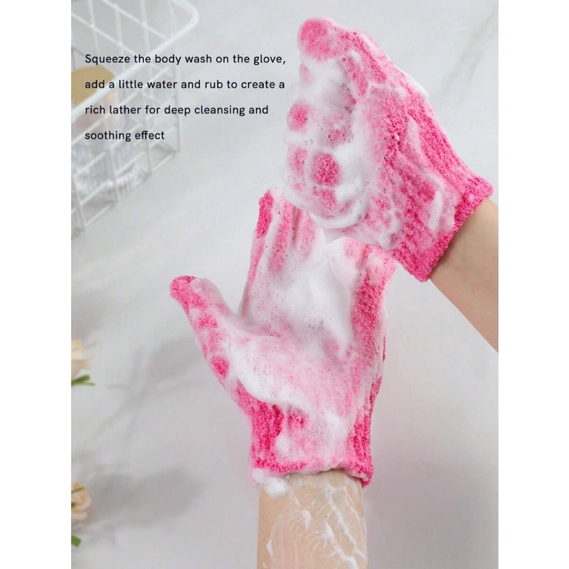 2pcs Exfoliating Glove, Dead Skin Bath Exfoliating Gloves For Shower Spa Massage Body Scrub Shower Medium Exfoliate Glove For Dead Skin Bath Exfoliating Gloves For Shower Spa Massage Body Scrub - Shower Gloves Exfoliating For Women and Men Wash Gloves Dual Texture Bath Gloves For Shower Body Scrub Exfoliating Mitt Dead Skin Remover Exfoliator Mitten Natural Body Washcloth Body Cleaning Tool Rose Red - Image 3