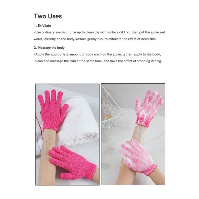 2pcs Exfoliating Glove, Dead Skin Bath Exfoliating Gloves For Shower Spa Massage Body Scrub Shower Medium Exfoliate Glove For Dead Skin Bath Exfoliating Gloves For Shower Spa Massage Body Scrub - Shower Gloves Exfoliating For Women and Men Wash Gloves Dual Texture Bath Gloves For Shower Body Scrub Exfoliating Mitt Dead Skin Remover Exfoliator Mitten Natural Body Washcloth Body Cleaning Tool Rose Red - Image 2