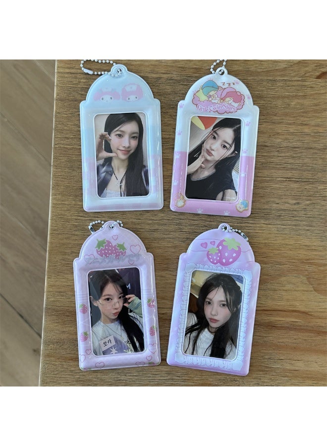 NIBEMINENT 1 - Piece Strawberry Melody Gemini Kpop Photo Card Holder Pendant Key Chain ID Badge Holder ID Card Holder Photo Card Protector for School ID Office ID Access Card for Women Girls - Image 2