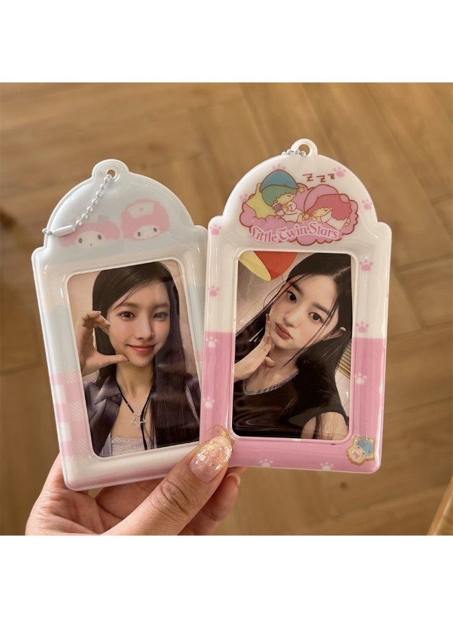 NIBEMINENT 1 - Piece Strawberry Melody Gemini Kpop Photo Card Holder Pendant Key Chain ID Badge Holder ID Card Holder Photo Card Protector for School ID Office ID Access Card for Women Girls - Image 3
