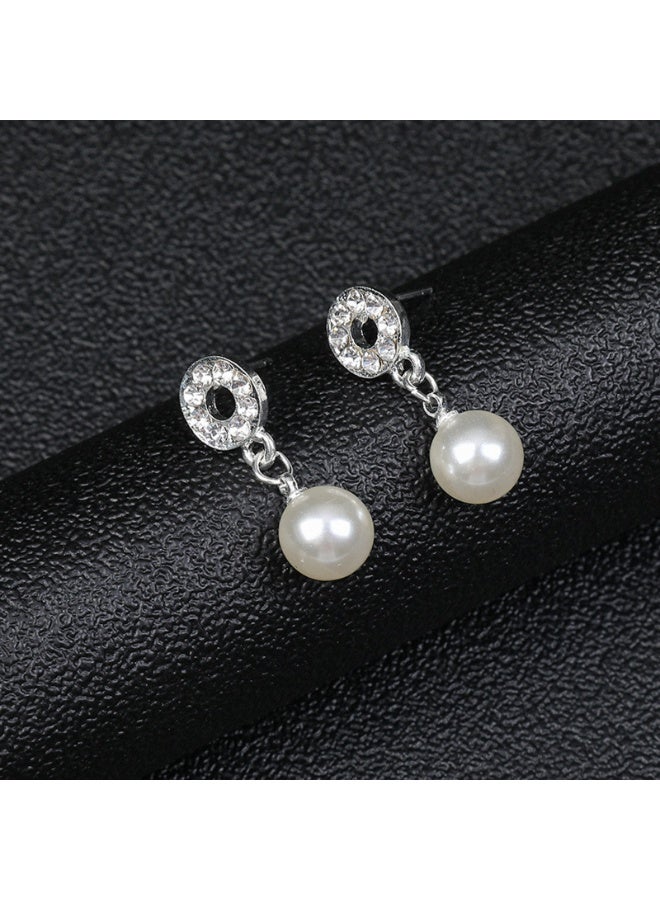 Pearl Jewelry Set Bride Pearl Droplet Pendant Earrings Necklace with Diamond Accessories Two piece set(silver)  - Image 5
