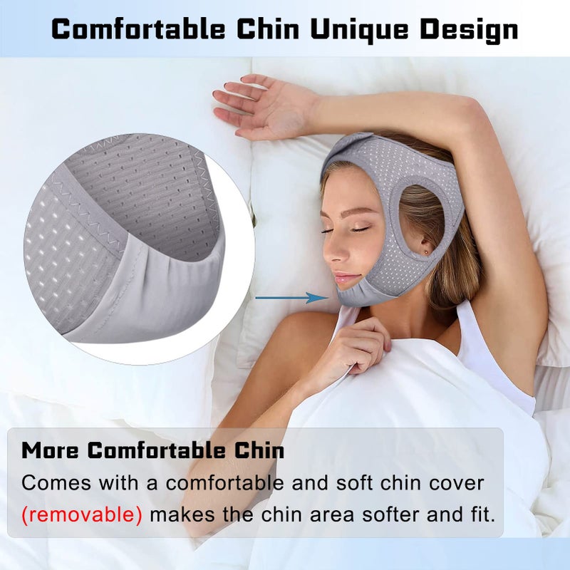 Forzacx Anti Snoring Chin Strap - Light Breathable Cpap Chin Strap Snoring Solution, Comfortable Chin Portion Widen Softer, Efficient Reduce Snoring, Adjustabl Sleep Chin Strap for Men Women - Grey - Image 5