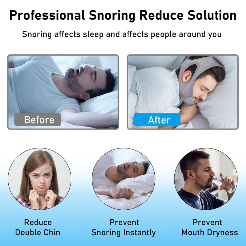 Forzacx Anti Snoring Chin Strap - Light Breathable Cpap Chin Strap Snoring Solution, Comfortable Chin Portion Widen Softer, Efficient Reduce Snoring, Adjustabl Sleep Chin Strap for Men Women - Grey - Image 2
