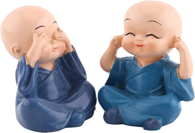 Bandhan Enterprises Miniature Buddha Monk Statues for Home Decor Set of 4 Little Wealth Lucky Laughing Showpiece No Evil See Speak Home Office Decor Wall Shelf Table Car Dashboard Decoration - Image 3