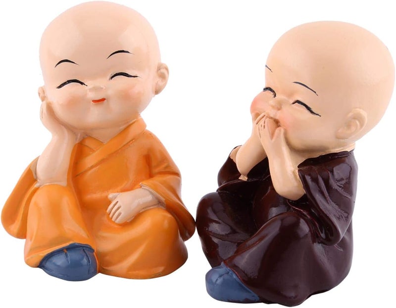 Bandhan Enterprises Miniature Buddha Monk Statues for Home Decor Set of 4 Little Wealth Lucky Laughing Showpiece No Evil See Speak Home Office Decor Wall Shelf Table Car Dashboard Decoration - Image 2