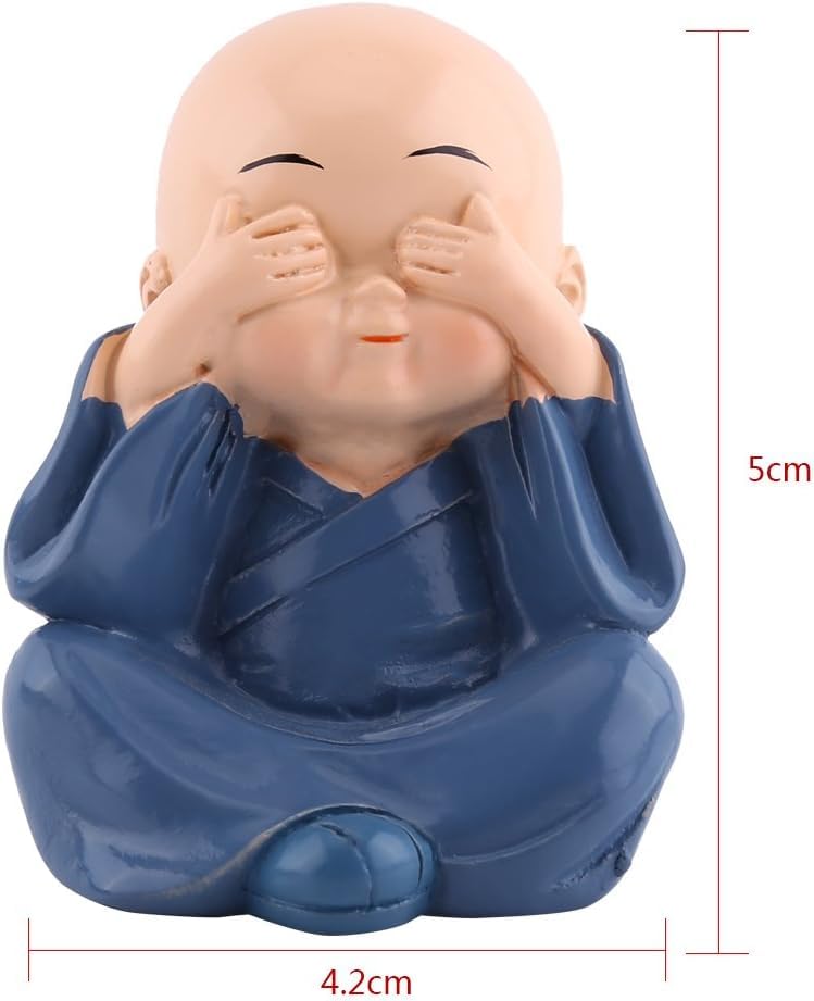 Bandhan Enterprises Miniature Buddha Monk Statues for Home Decor Set of 4 Little Wealth Lucky Laughing Showpiece No Evil See Speak Home Office Decor Wall Shelf Table Car Dashboard Decoration - Image 5
