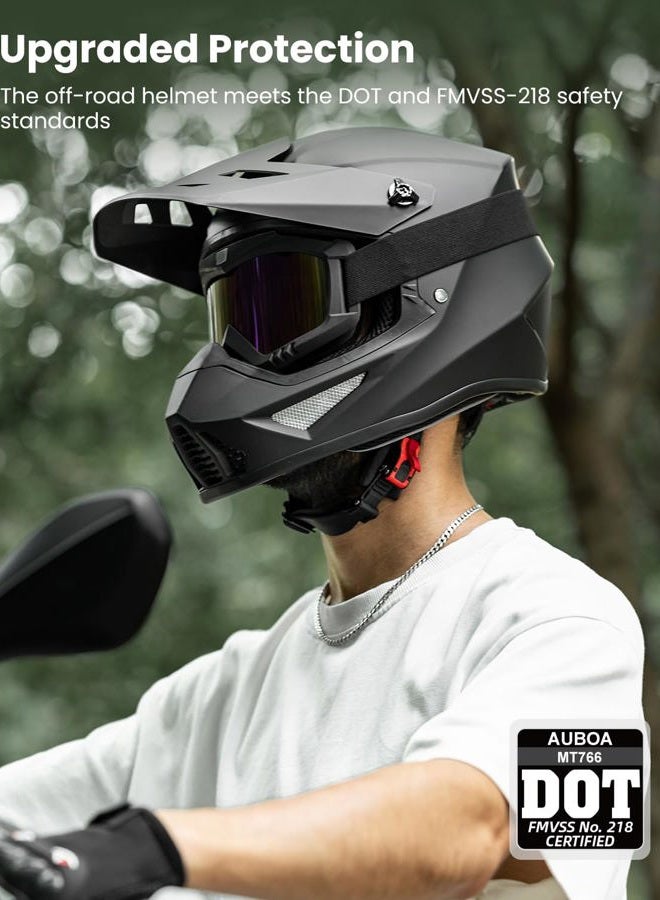 Auboa Dirt Bike Helmets Motocross ATV BMX MX Off Road for Adult with Goggles Gloves Mask DOT Model MT766(Matte Black L) - Image 3