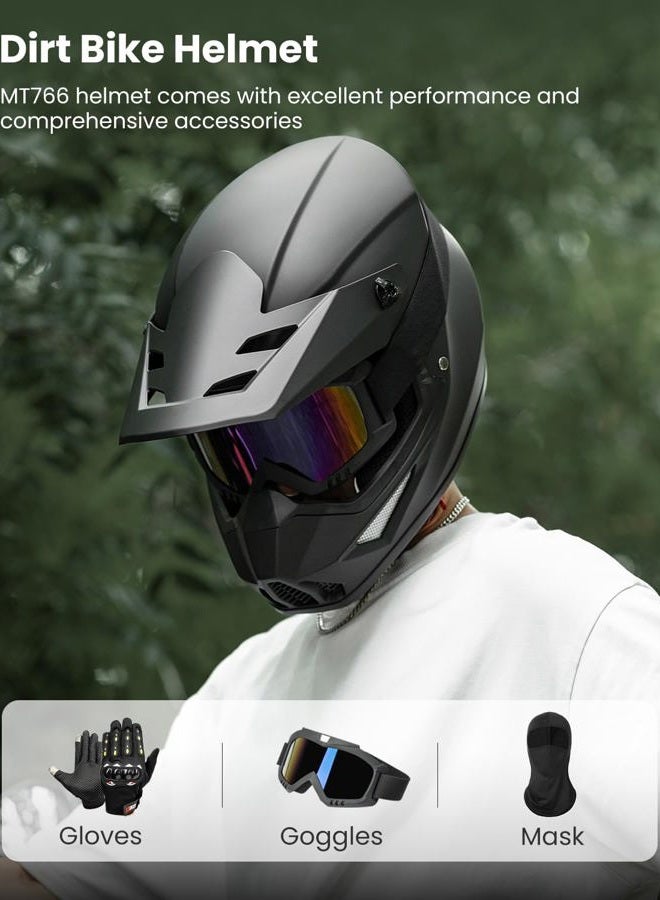 Auboa Dirt Bike Helmets Motocross ATV BMX MX Off Road for Adult with Goggles Gloves Mask DOT Model MT766(Matte Black L) - Image 2