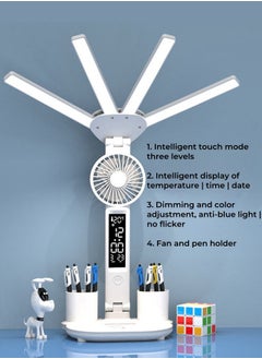 XiuWoo Large Capacity Battery Foldable Eye Protection Desk Lamp Led Smart Desk Lamp Bedroom Charging Reading, Desk, Study, Office Table Lamp with Fan, Pen Holder - Plug-in Model  - Image 1