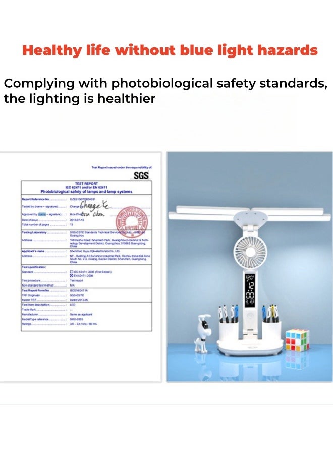XiuWoo Large Capacity Battery Foldable Eye Protection Desk Lamp Led Smart Desk Lamp Bedroom Charging Reading, Desk, Study, Office Table Lamp with Fan, Pen Holder - Plug-in Model  - Image 5