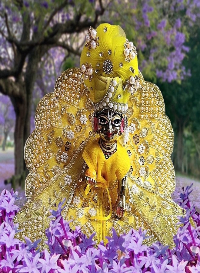 Partish Laddu Gopal Pearl Poshak Size 5 l Ladoo Gopal Dress l Bal Gopal l Kanha Ji Thakur Ji Net Dress (Yellow) - Image 1