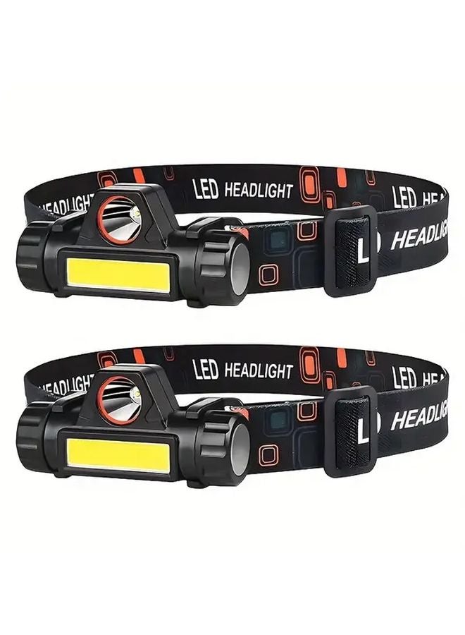 قطعتان من مصباح الرأس LED المغناطيسي الجانبي بشاحن USB، مصباح أمامي محمول ساطع من نوع COB للطوارئ بشحن عبر USB - Image 2