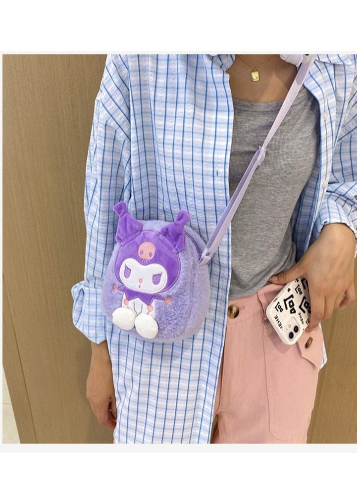 Sanrio Kuromi Plush Backpack, Mini Cartoon Double Strap Shoulder Bag, Soft Fluffy Casual Backpack for child  - Image 1