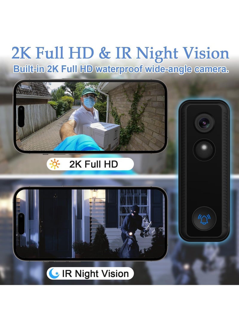 Wireless Video Doorbell with Chime, No Subscription Required, Battery-Powered, 2K HD, SD Card & Cloud Storage, 2-Way Audio, Night Vision, Human Detection, Voice Changer, Alexa Compatible.  - Image 2