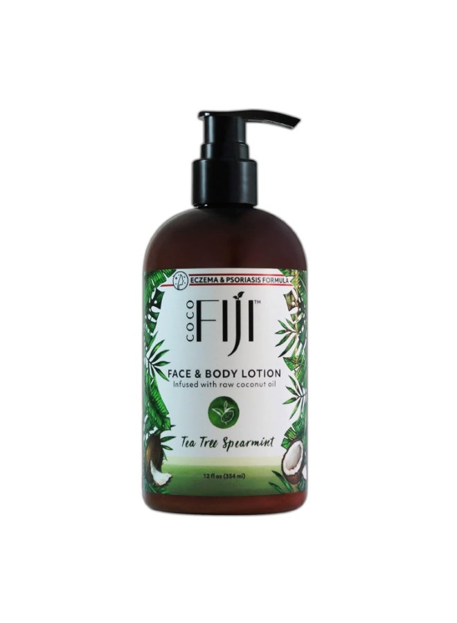 Fiji Coco Fiji Face & Body Lotion Infused With Coconut oil | Lotion for Dry Skin | Moisturizer Face Cream & Massage Lotion for Women & Men | Tea Tree Spearmint 12 oz, Pack of 1  - Image 1